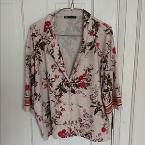 Zara Women's Floral Blouse - Cream and Red